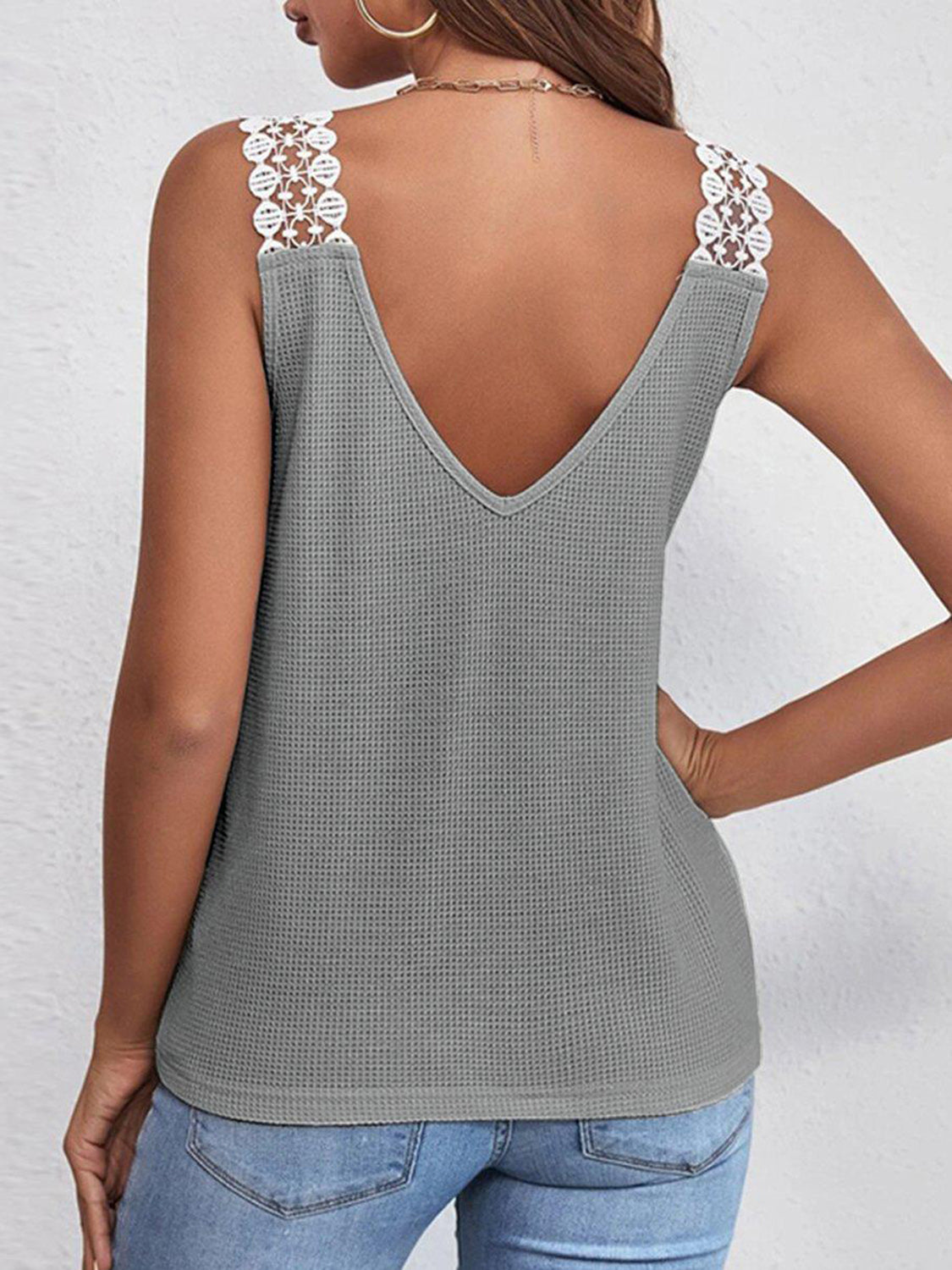 Full Size Lace Detail V-Neck Tank-Angel Casuals