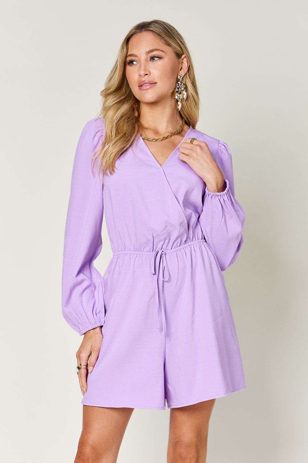 Double Take Full Size Drawstring Long Sleeve Romper-Angel Casuals