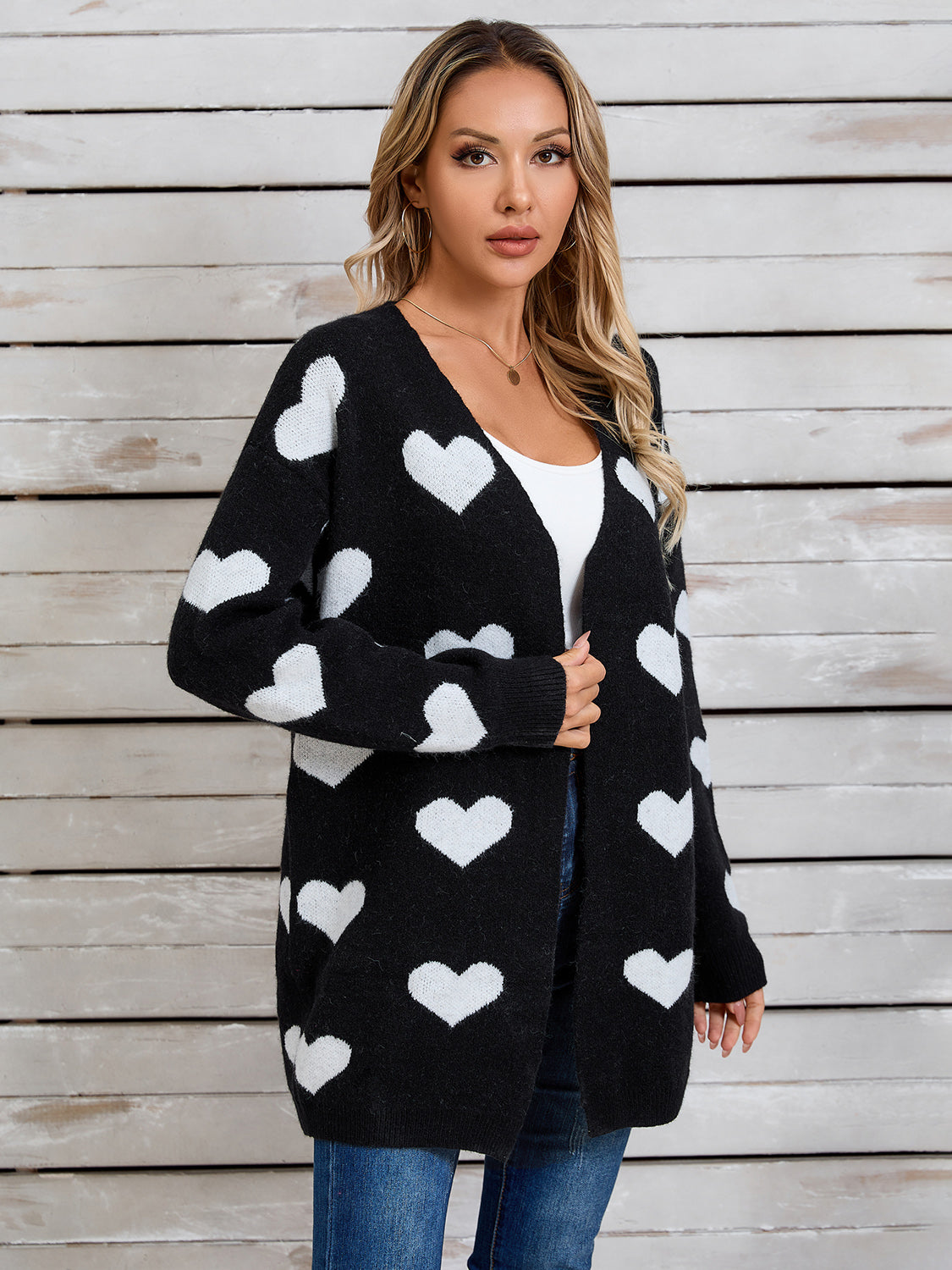Angel Wings Heart Open Front Long Sleeve Cardigan-Angel Casuals