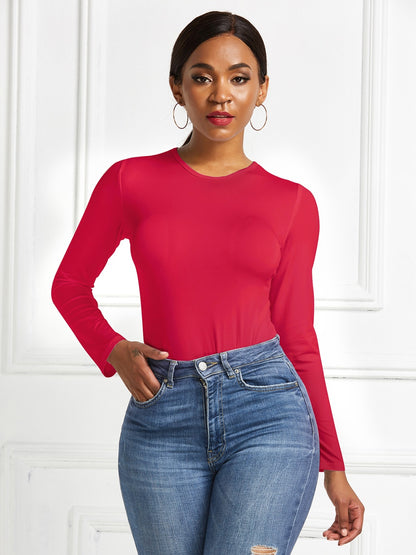 Round Neck Long Sleeve Bodysuit-Angel Casuals