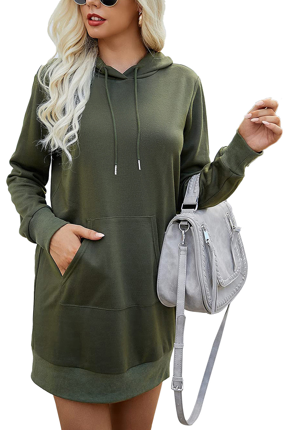 Drawstring Long Sleeve Hooded Mini Dress-Angel Casuals