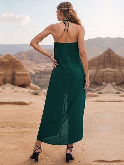 Layered Halter Neck Wide Leg Jumpsuit-Angel Casuals