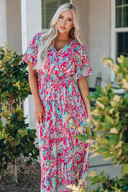 Multicolored V-Neck Maxi Dress-Angel Casuals