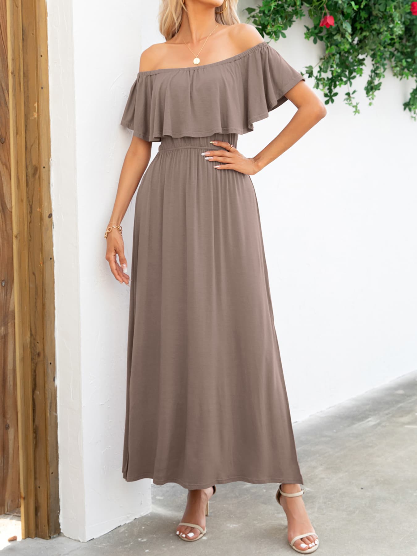 Off-Shoulder Slit Maxi Dress-Angel Casuals