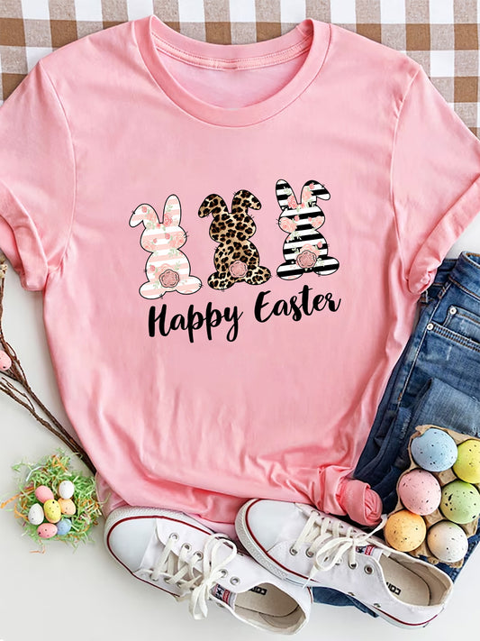 HAPPY EASTER Round Neck Short Sleeve T-Shirt-Angel Casuals