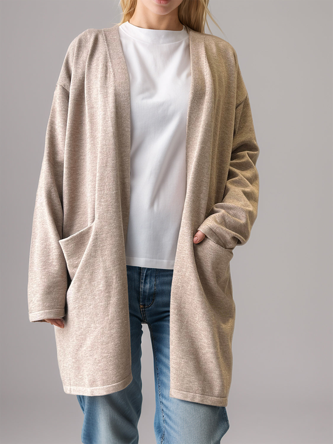 Open Front Long Sleeve Cardigan with Pockets-Angel Casuals