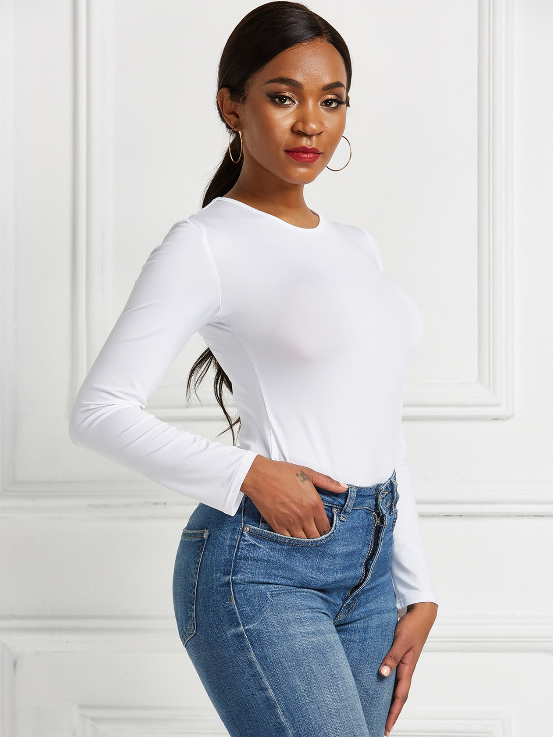 Round Neck Long Sleeve Bodysuit-Angel Casuals