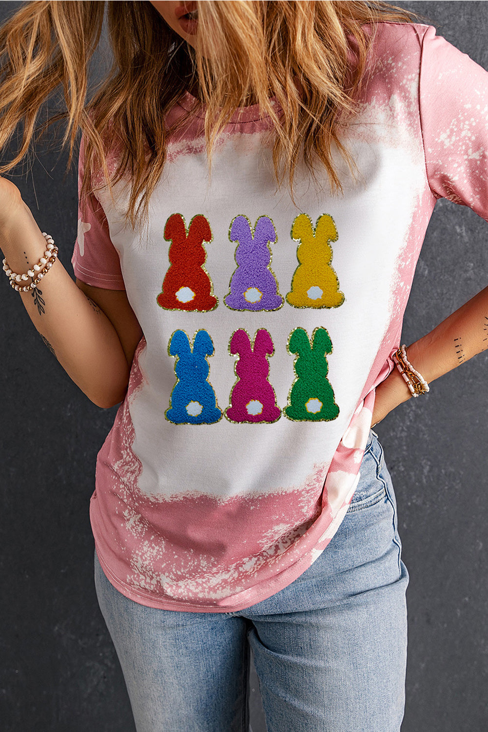 Rabbit Round Neck Short Sleeve T-Shirt-Angel Casuals