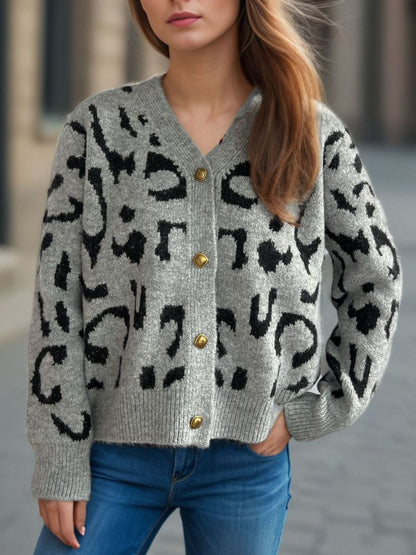 Leopard V-Neck Button Up Cardigan-Angel Casuals