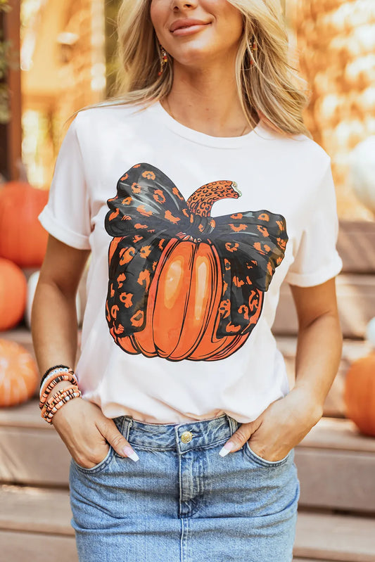 Pumpkin Round Neck Short Sleeve T-Shirt-Angel Casuals