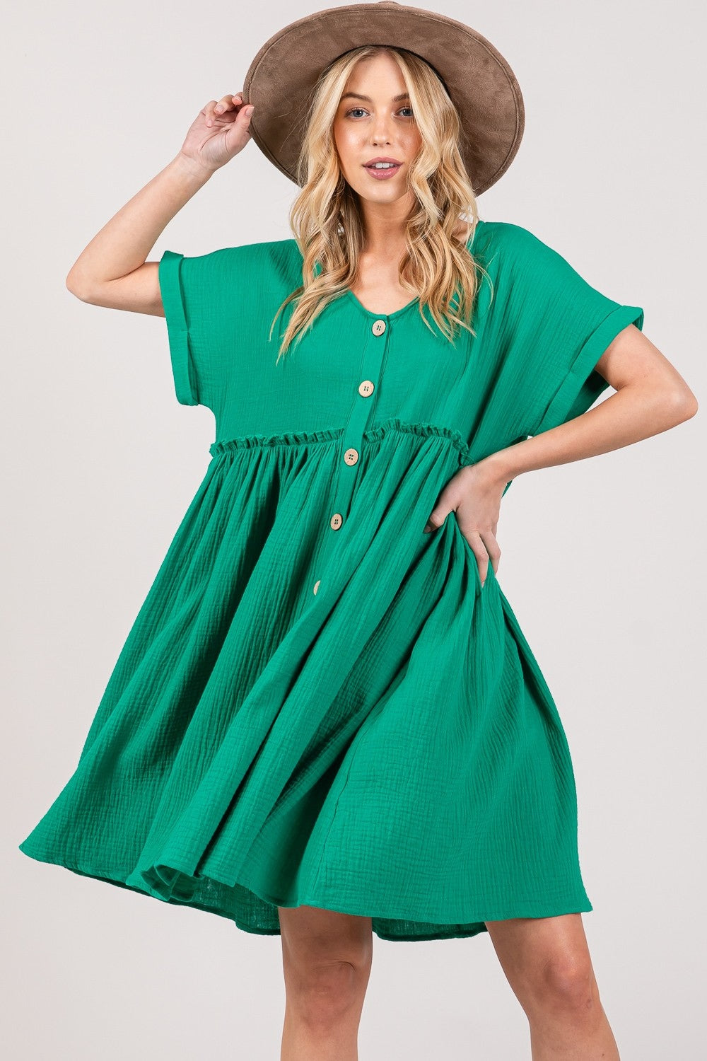 SAGE + FIG Full Size Button Up Short Sleeve Dress-Angel Casuals