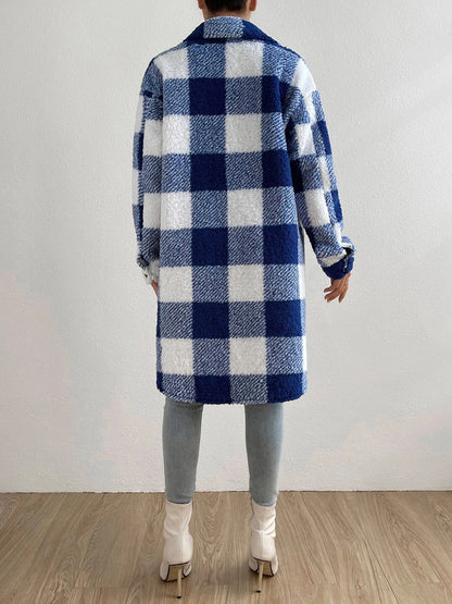 Plaid Collared Neck Button Down Coat-Angel Casuals