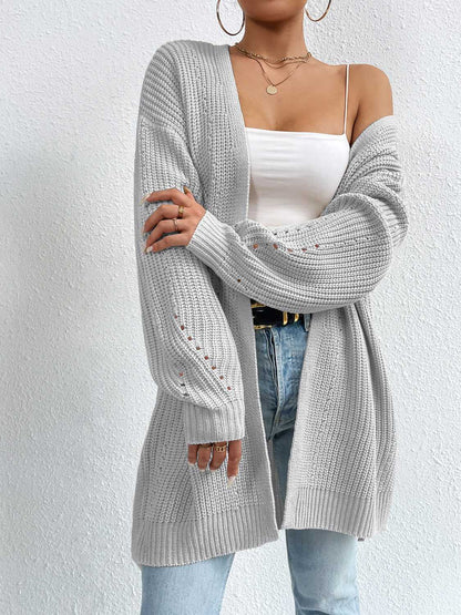 Open Front Dropped Shoulder Slit Cardigan-Angel Casuals