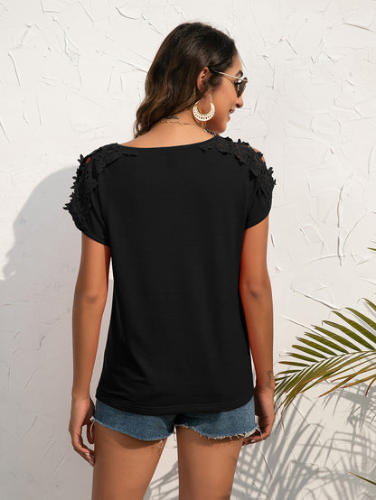 Spliced Lace Cold-Shoulder Blouse-Angel Casuals