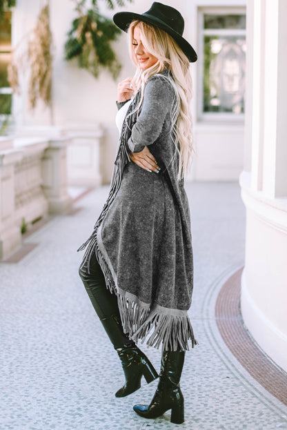 Fringe Detail Long Sleeve Cardigan-Angel Casuals