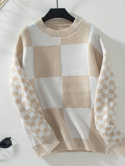 Color Block Round Neck Long Sleeve Sweater-Angel Casuals