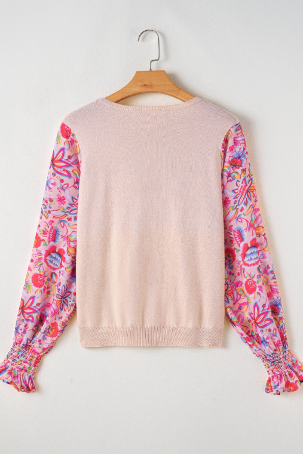 Printed Round Neck Flounce Sleeve Sweater-Angel Casuals