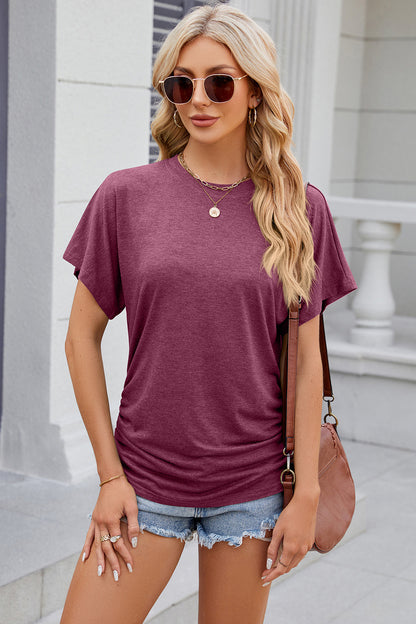 Round Neck Flutter Sleeve T-Shirt-Angel Casuals