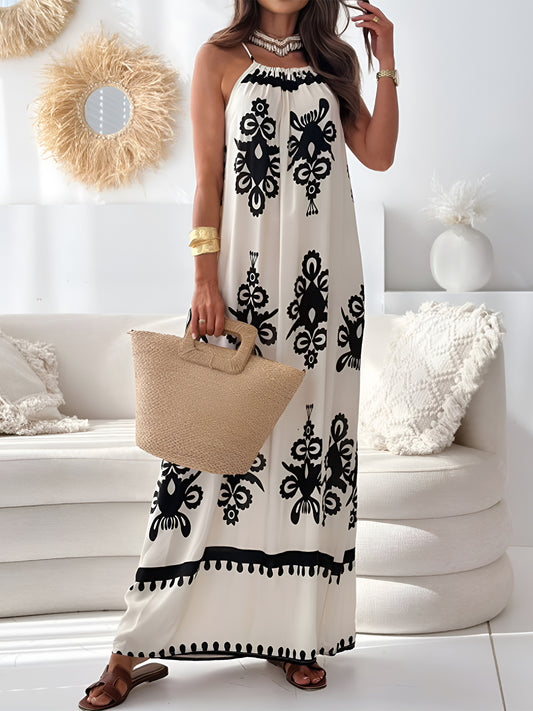 Printed Spaghetti Strap Sleeveless Maxi Dress-Angel Casuals