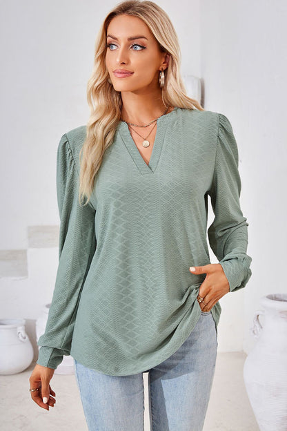Notched Long Sleeve T-Shirt-Angel Casuals