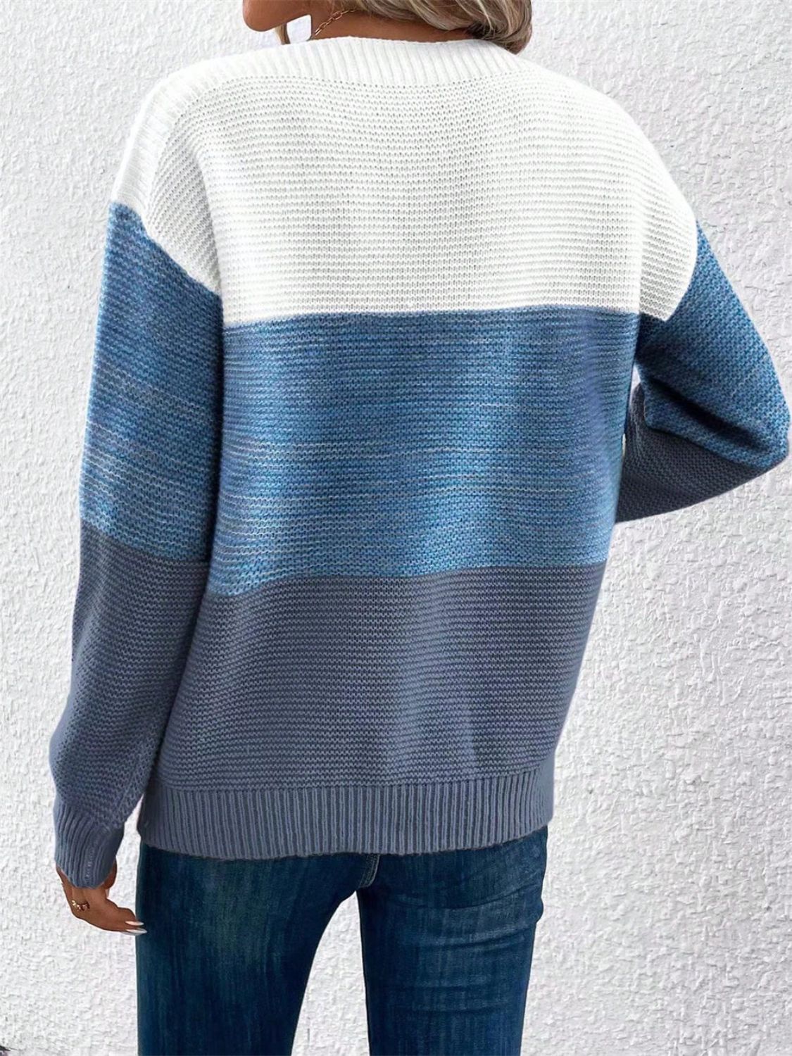 Color Block Drop Shoulder Long Sleeve Sweater-Angel Casuals