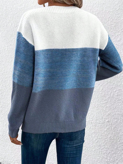 Color Block Drop Shoulder Long Sleeve Sweater-Angel Casuals