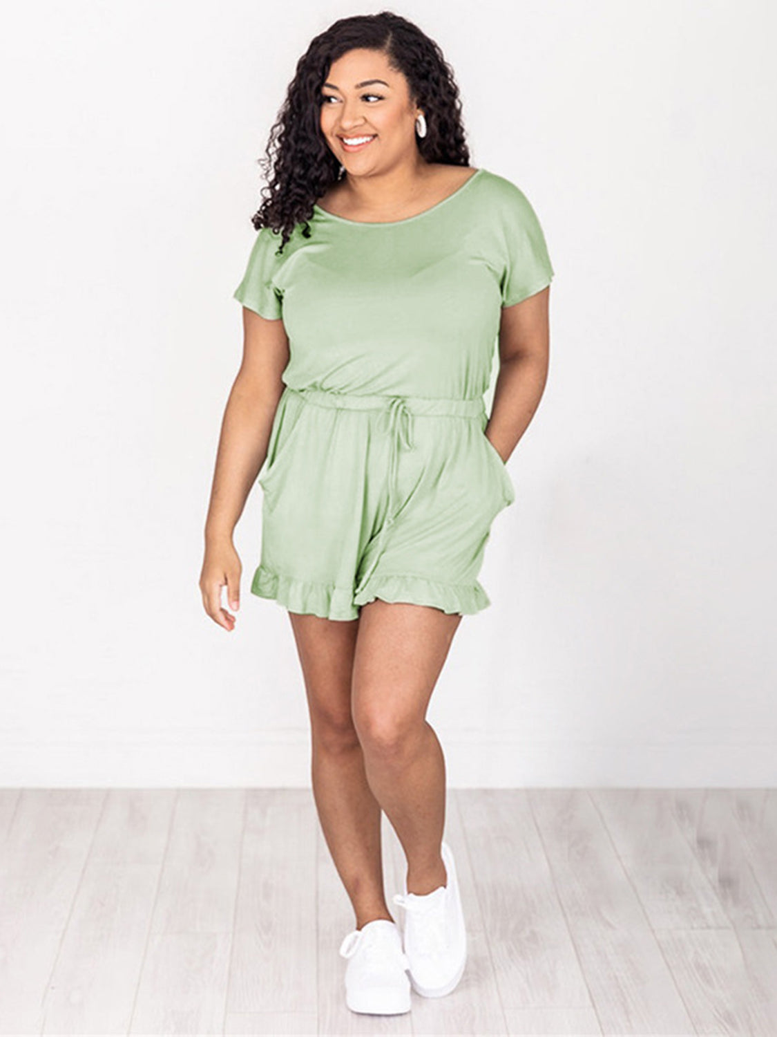 Ruffled Boat Neck Short Sleeve Romper-Angel Casuals