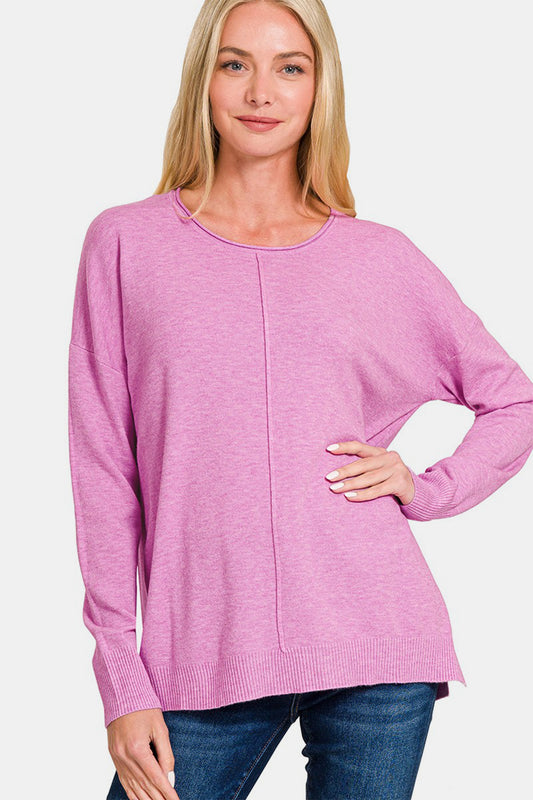 Zenana Front Seam Round Neck Sweater-Angel Casuals