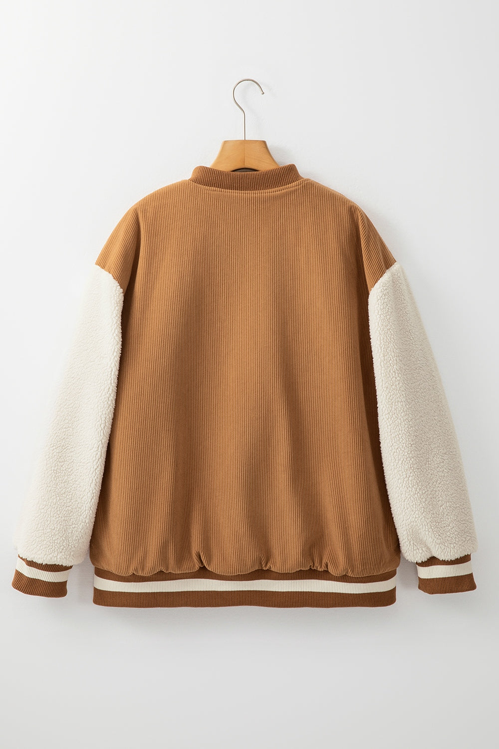 Contrast Baseball Collar Snap Down Long Sleeve Jacket-Angel Casuals