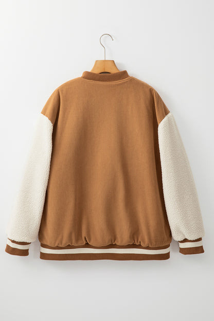 Contrast Baseball Collar Snap Down Long Sleeve Jacket-Angel Casuals