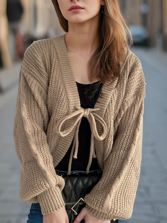 Tied Dropped Shoulder Long Sleeve Cardigan-Angel Casuals