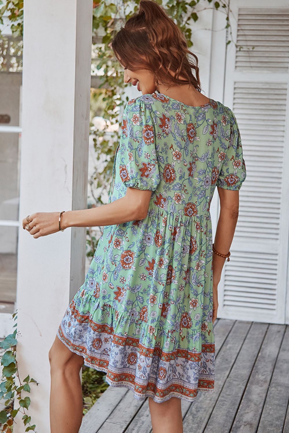 Tie Neck Short Sleeve Mini Dress-Angel Casuals