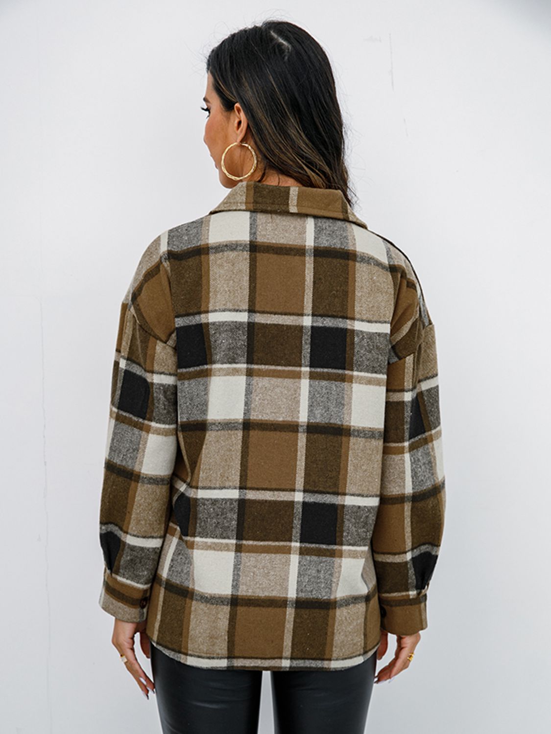 Plaid Button Up Collared Neck Jacket-Angel Casuals