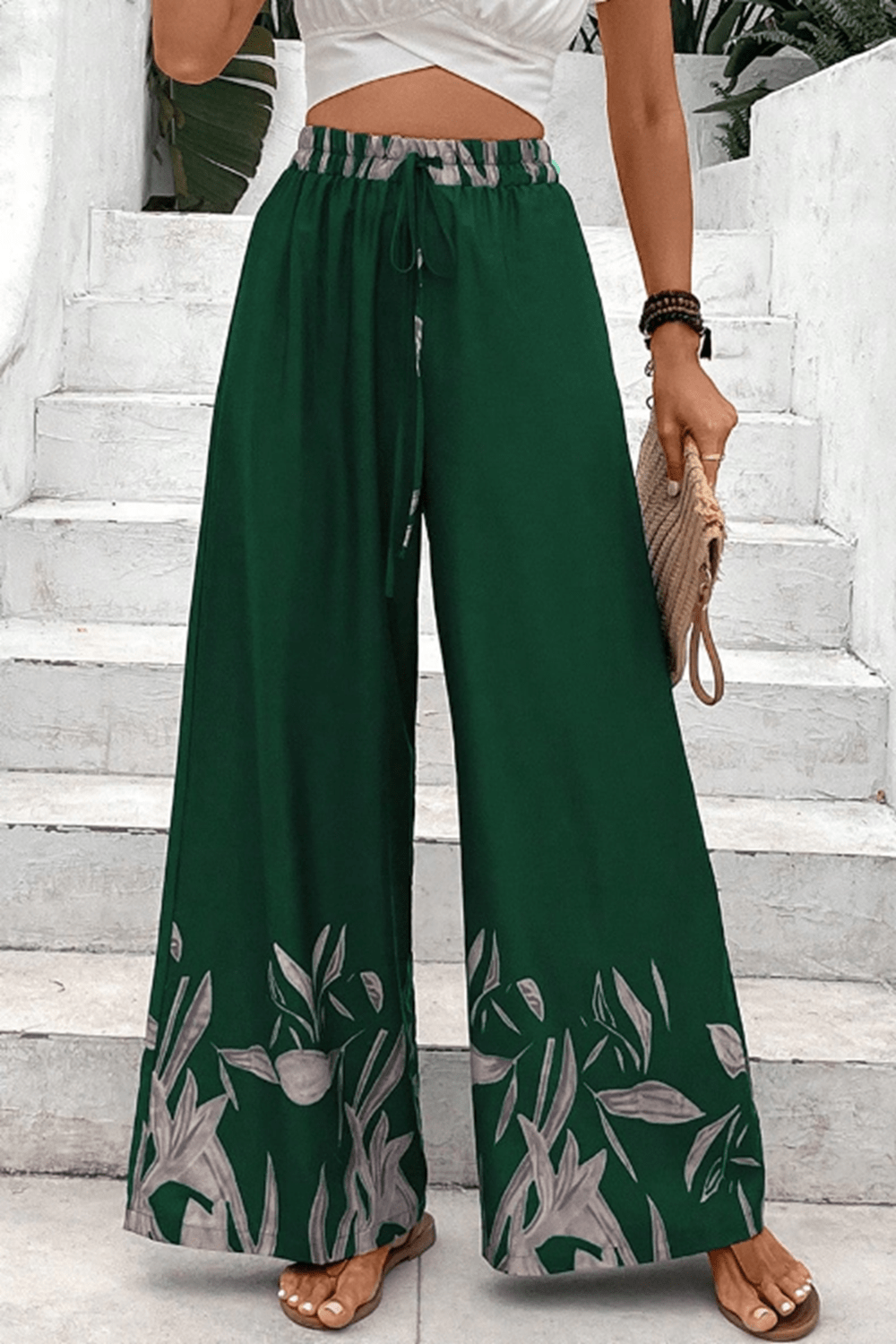 Drawstring Tie High Waist Relax Fit Long Pants-Angel Casuals