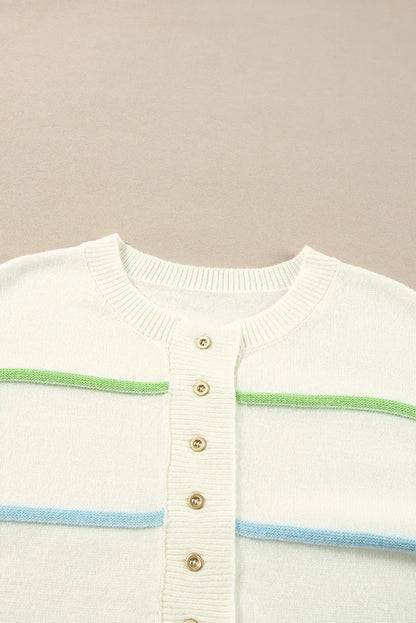 Contrast Striped Half Button Round Neck Sweater-Angel Casuals