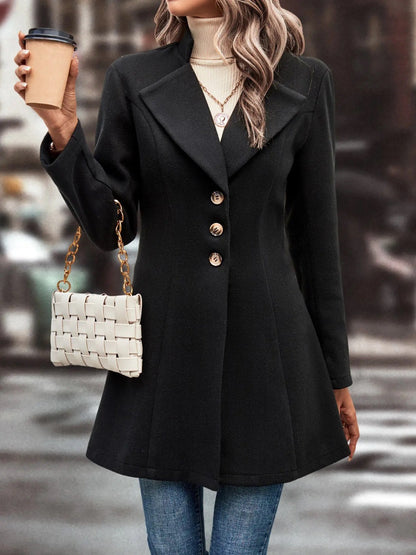 Collared Neck Long Sleeve Longline Coat-Angel Casuals