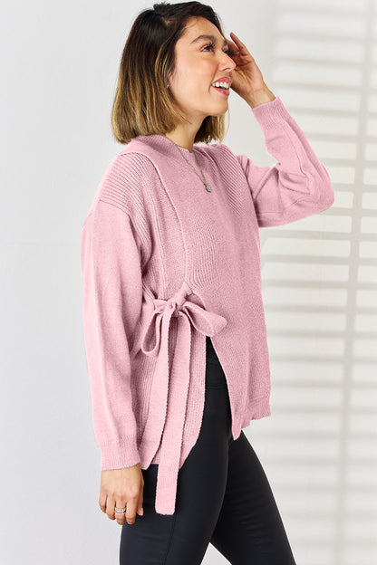 Slit Tied Dropped Shoulder Sweater-Angel Casuals