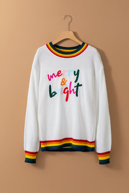 MERRY & BRIGHT Ribbed Round Neck Sweater-Angel Casuals