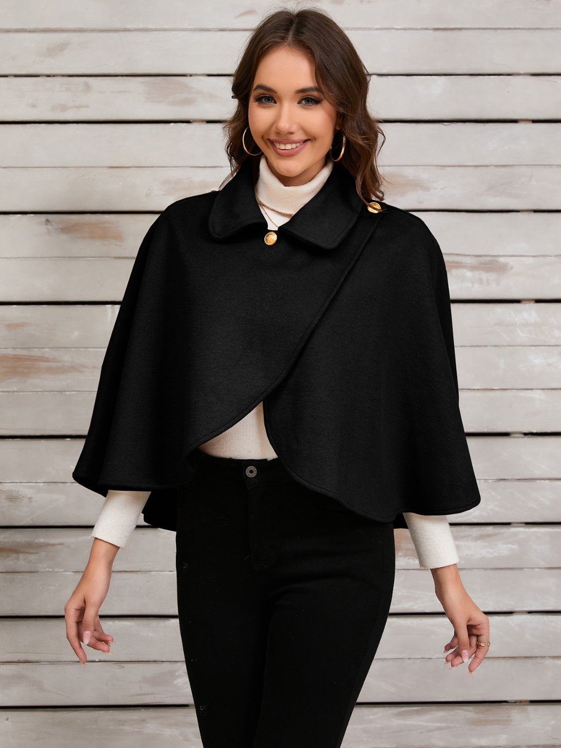 Collared Neck Cropped Cape-Angel Casuals