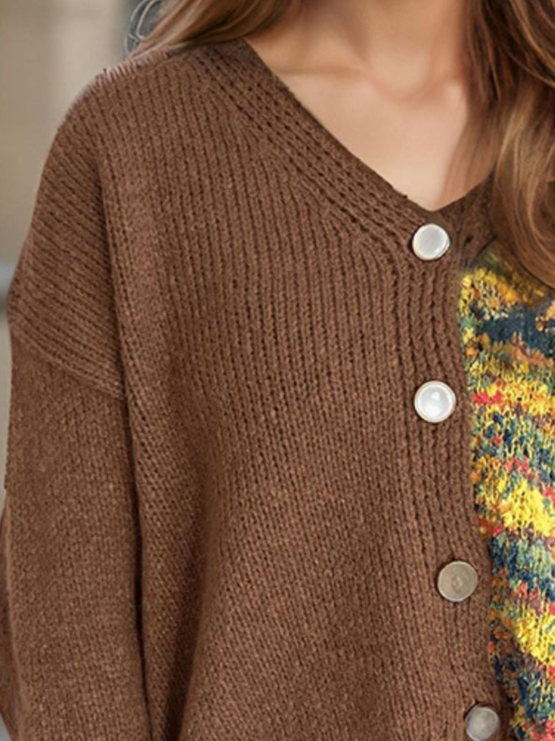 Contrast Button Up V-Neck Cropped Cardigan-Angel Casuals