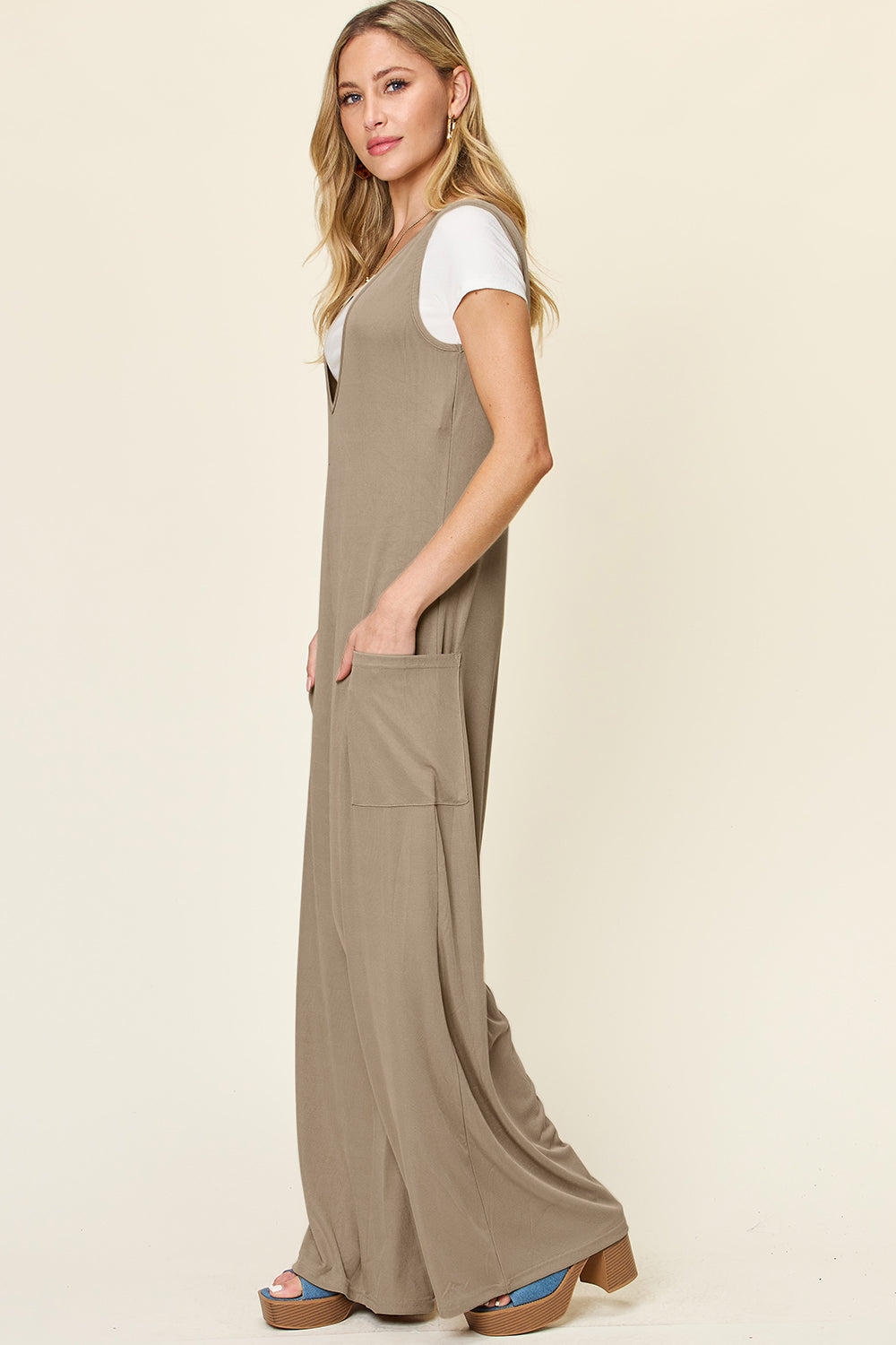 Double Take Full Size Sleeveless Wide Leg Jumpsuit with Pockets-Angel Casuals