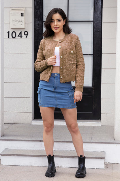 Button Up Round Neck Cardigan-Angel Casuals