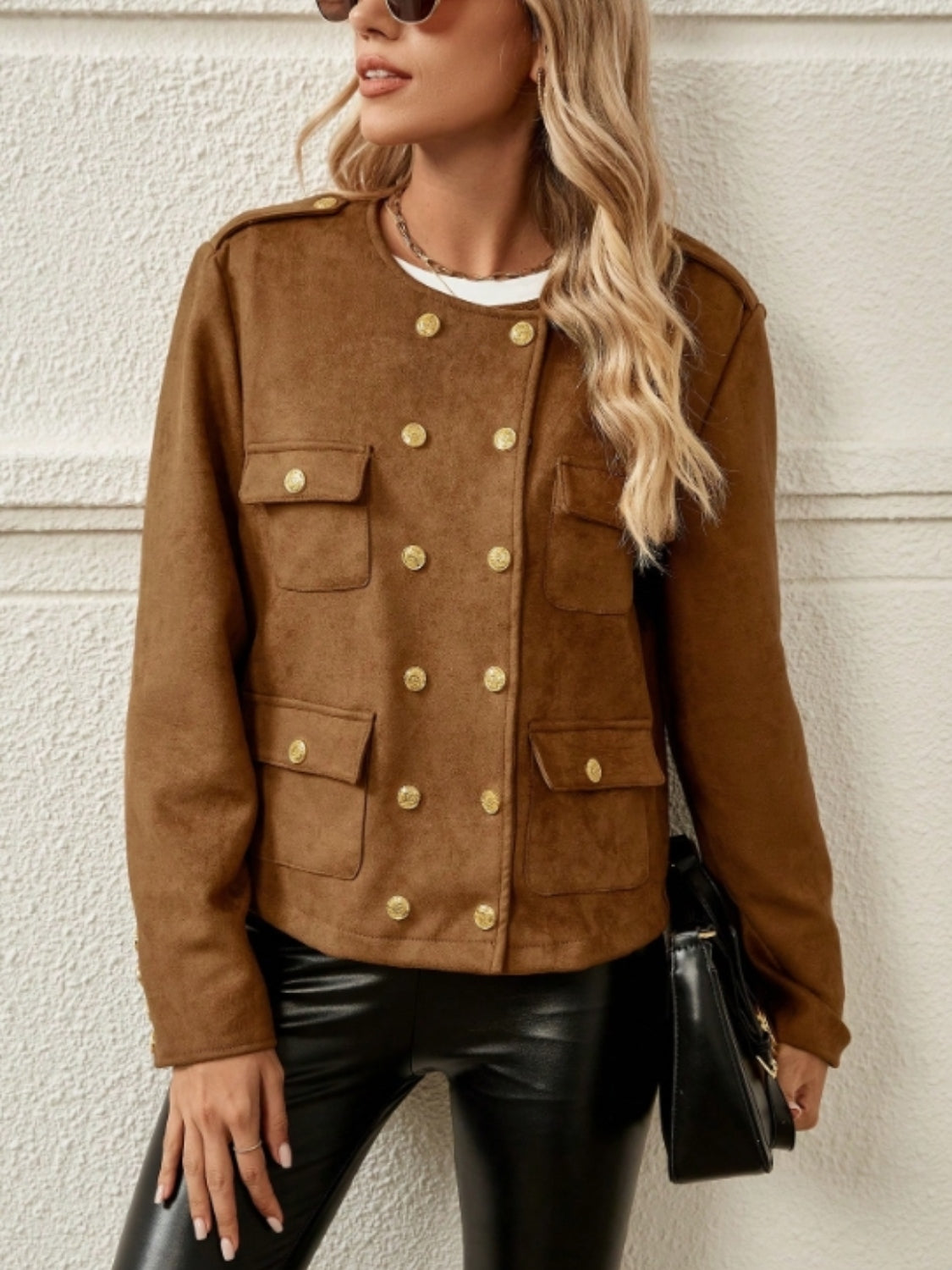 Snap Down Round Neck Jacket-Angel Casuals