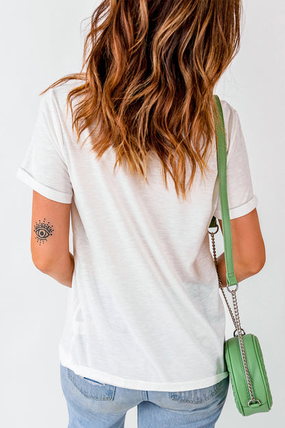 Letter Graphic Round Neck Short Sleeve T-Shirt-Angel Casuals