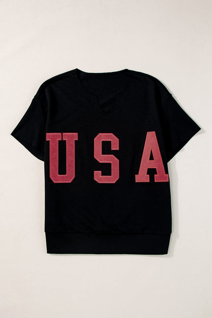 USA Notched Short Sleeve T-Shirt-Angel Casuals