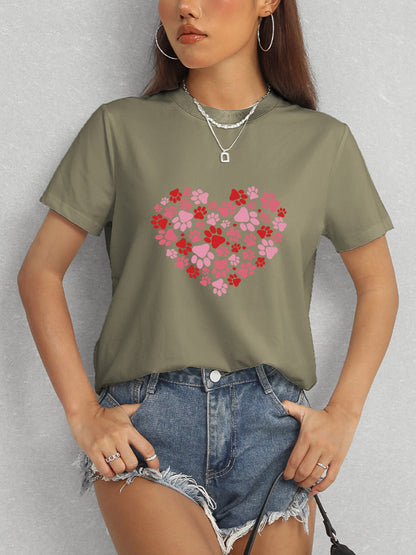 Heart Round Neck Short Sleeve T-Shirt-Angel Casuals
