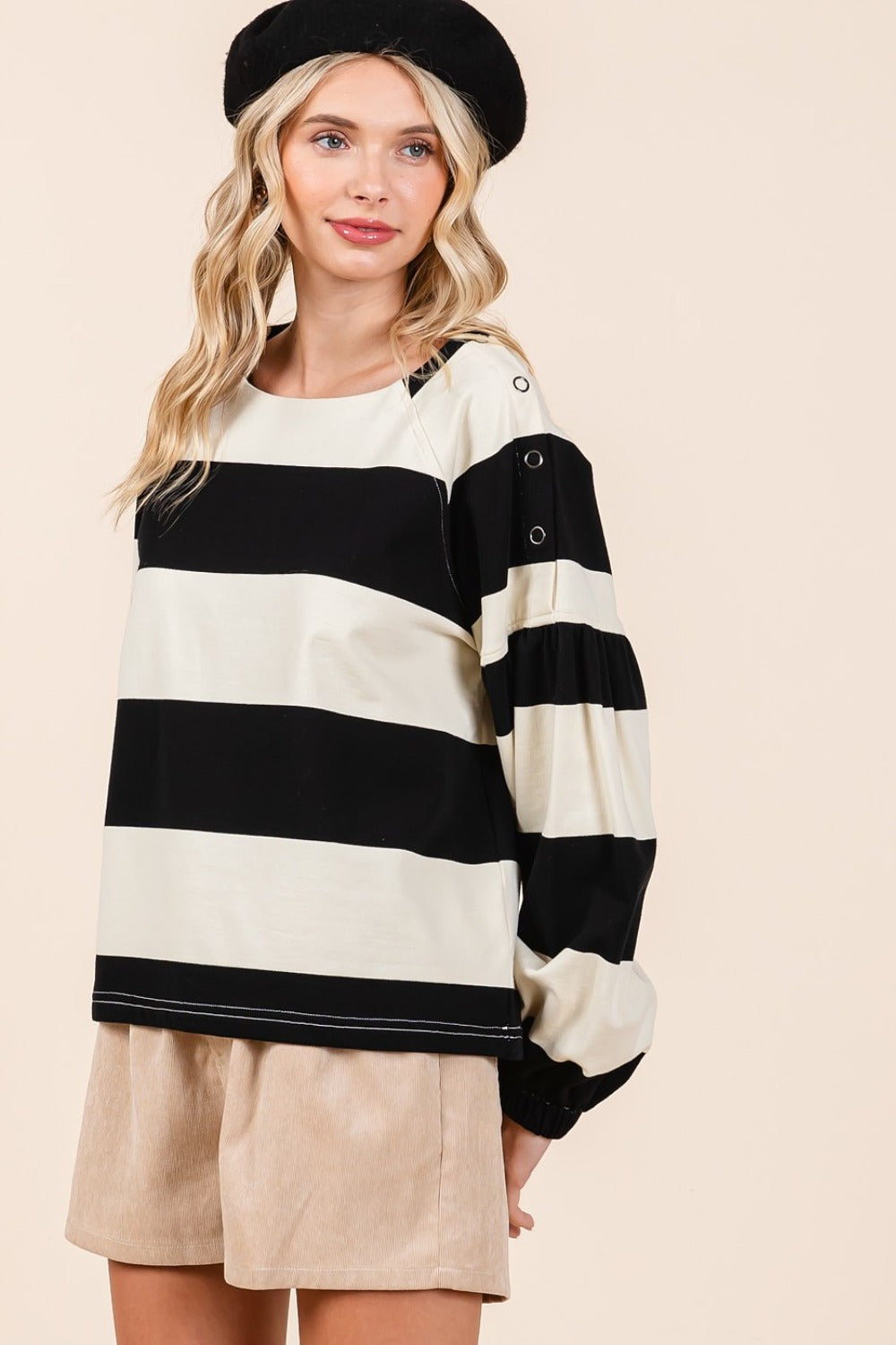 Mittoshop Striped Snap Shoulder Long Sleeve T-Shirt-Angel Casuals