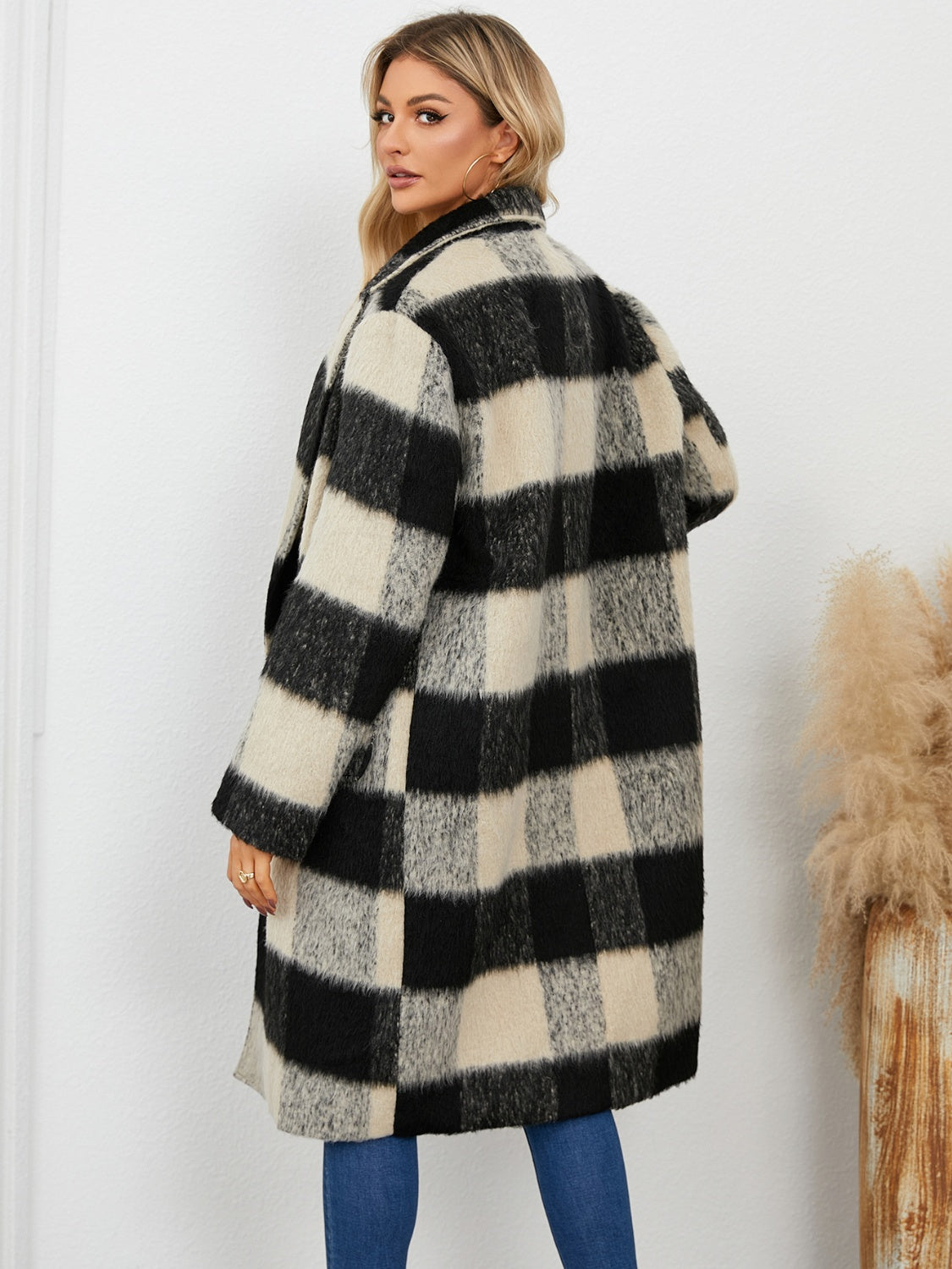 Plaid Double-Breasted Long Sleeve Coat-Angel Casuals