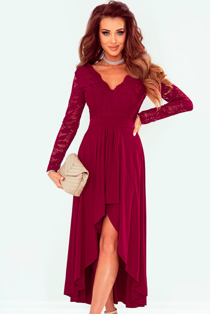 Lace High-Low V-Neck Dress-Angel Casuals