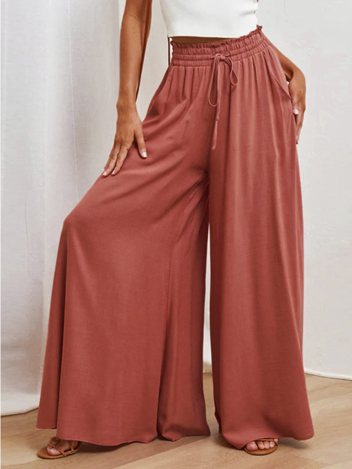 Drawstring Waist Wide Leg Pants-Angel Casuals